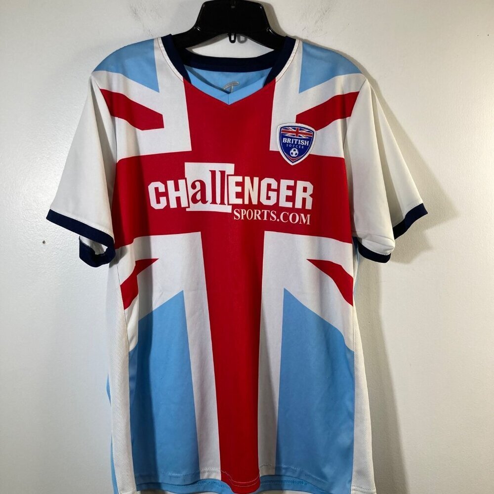 Mens Challenger Teamwear British Soccer Jersey V Neck Blue White Red M‎